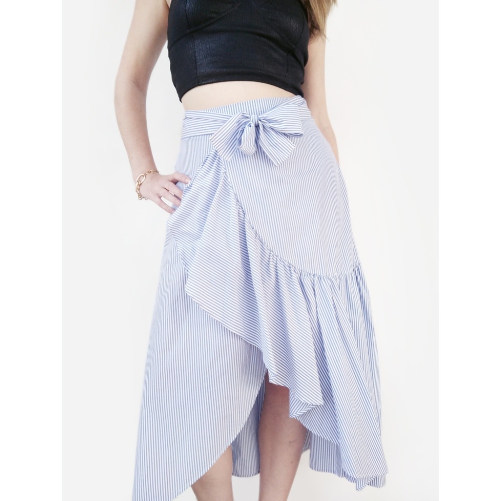 Asymmetrical Deconstructed Ruffle Midi Wrap Skirt